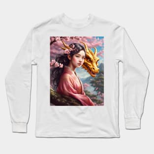 Girl between cherry blossoms Long Sleeve T-Shirt